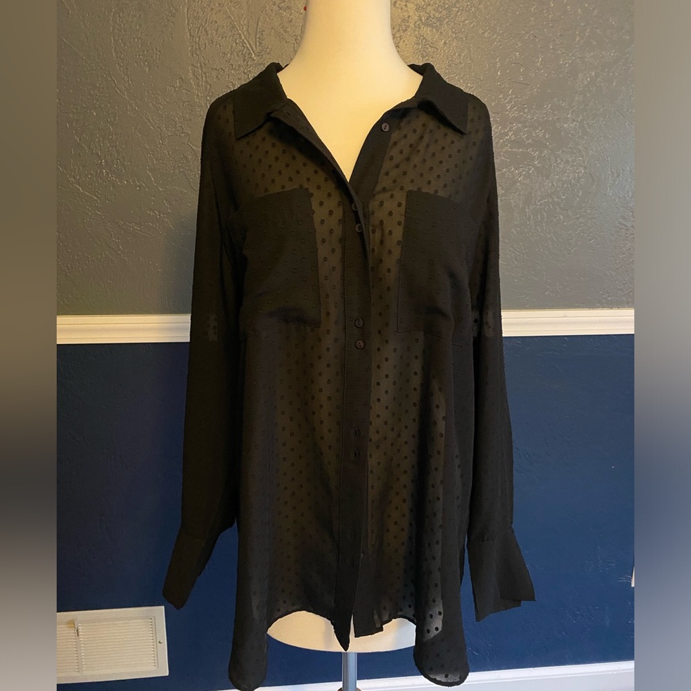 Oversized black dotted sheer blouse. Only worn a few times. great condition.